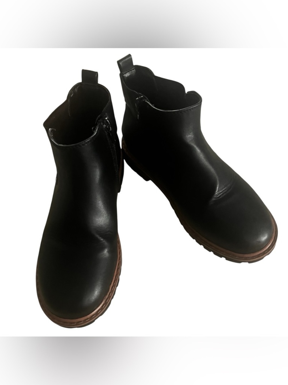 Nordstrom Kids Black Ankle Boots with Brown Sole